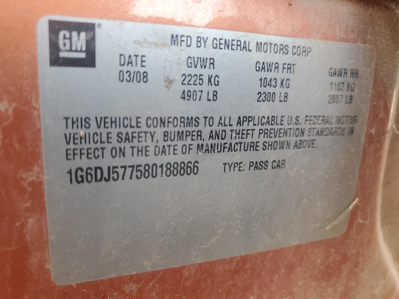 2008 Cadillac Cts VIN: 1G6DJ577580188866 Lot: 93690035