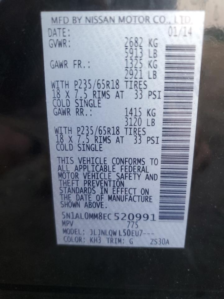 2014 Infiniti Qx60 VIN: 5N1AL0MM8EC520991 Lot: 80995095