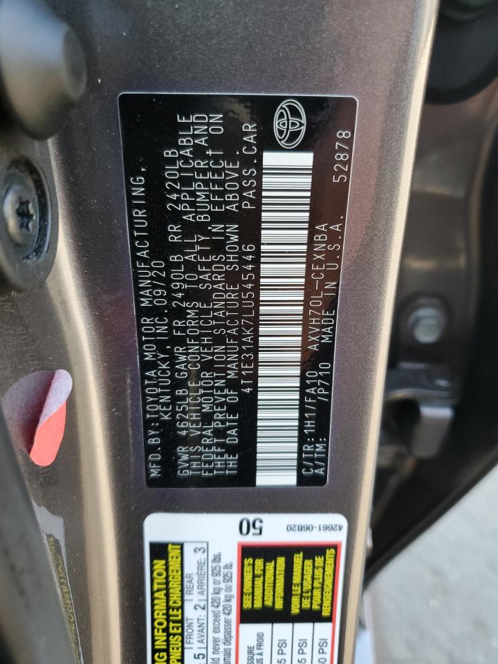 2020 Toyota Camry Le VIN: 4T1E31AK7LU545446 Lot: 81840105