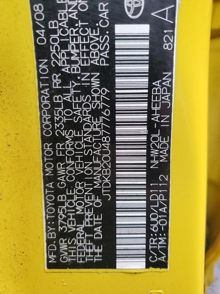 2008 Toyota Prius VIN: JTDKB20U487776779 Lot: 84002595