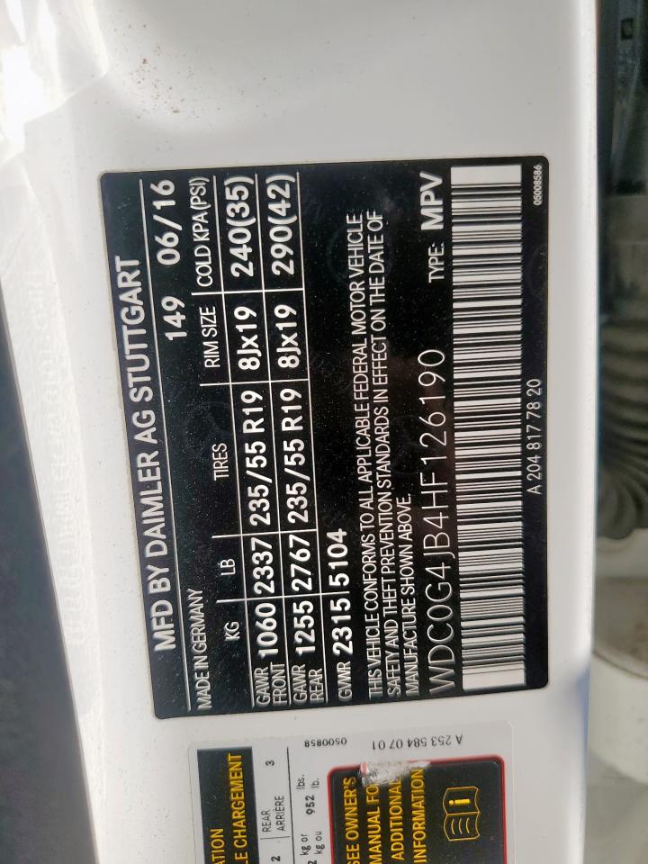 2017 Mercedes-Benz Glc 300 VIN: WDC0G4JB4HF126190 Lot: 80787715