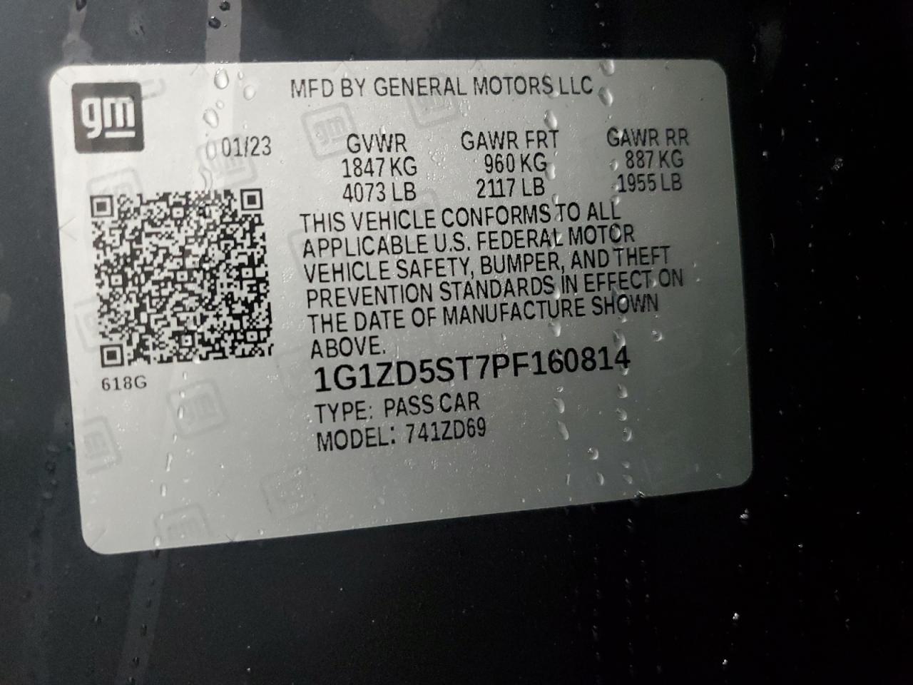 2023 Chevrolet Malibu Lt VIN: 1G1ZD5ST7PF160814 Lot: 84210025