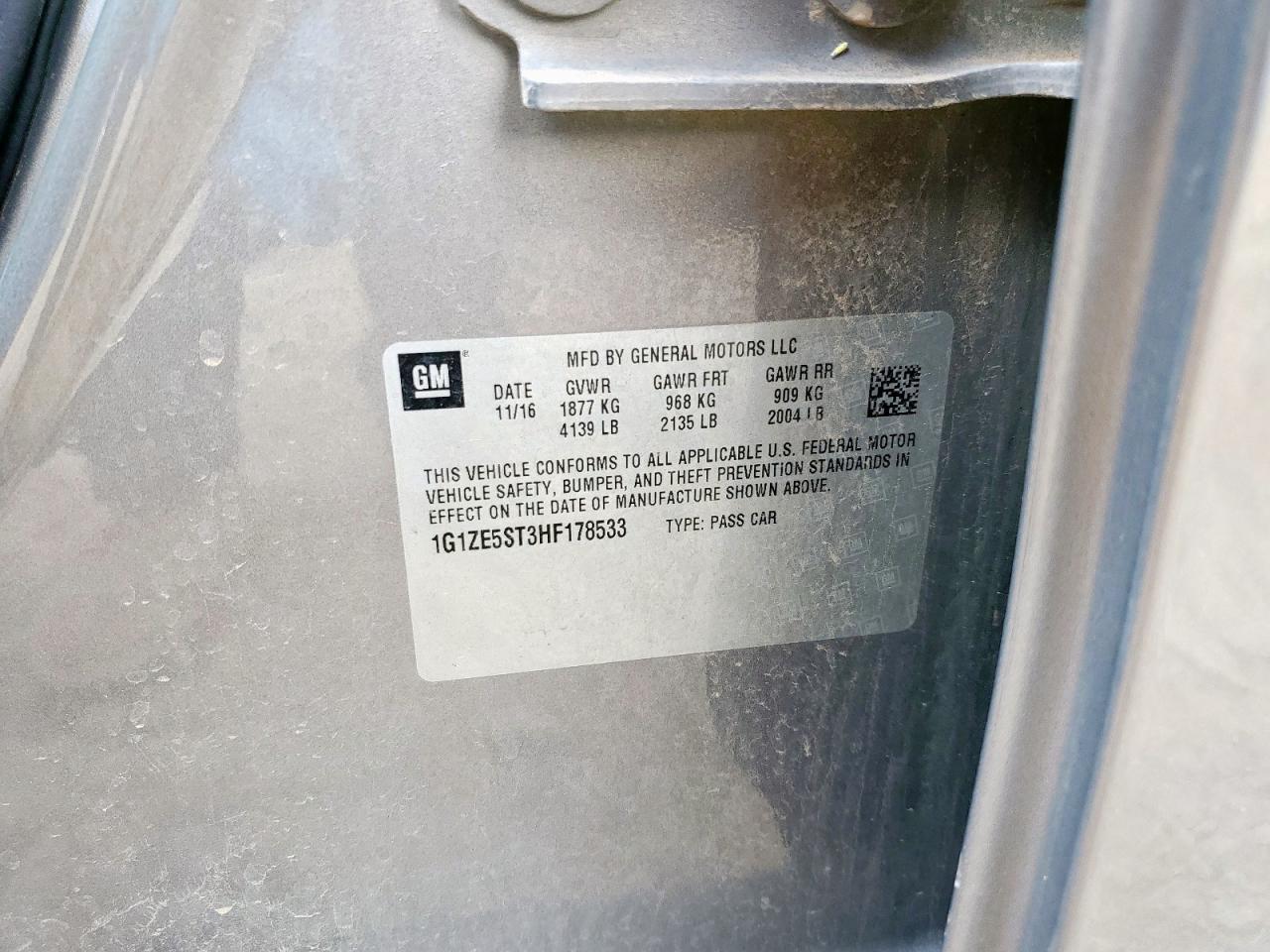 2017 Chevrolet Malibu Lt VIN: 1G1ZE5ST3HF178533 Lot: 80902435