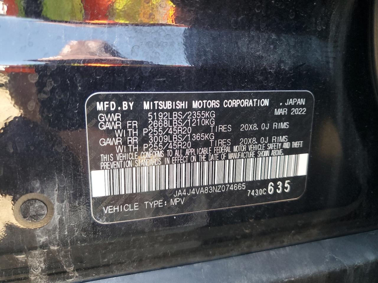 2022 Mitsubishi Outlander Sel VIN: JA4J4VA83NZ074665 Lot: 83813365