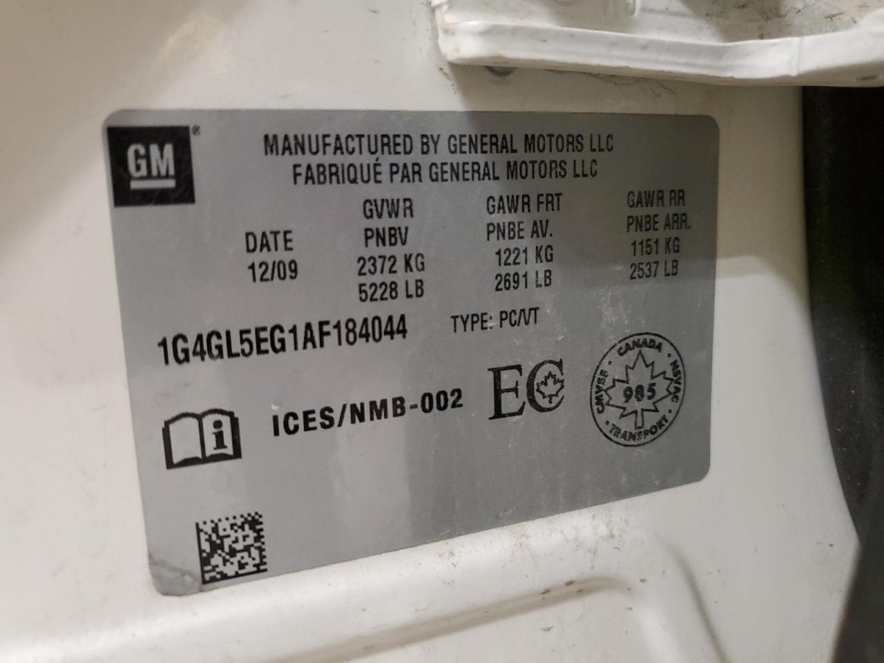 2010 Buick Allure/Lacrosse Cxl VIN: 1G4GL5EG1AF184044 Lot: 80583415