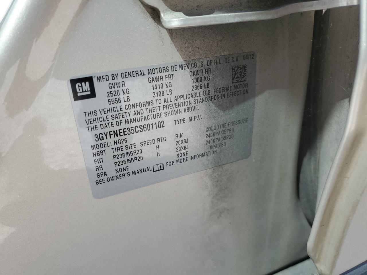 2012 Cadillac Srx Performance Collection VIN: 3GYFNEE35CS601102 Lot: 80081825