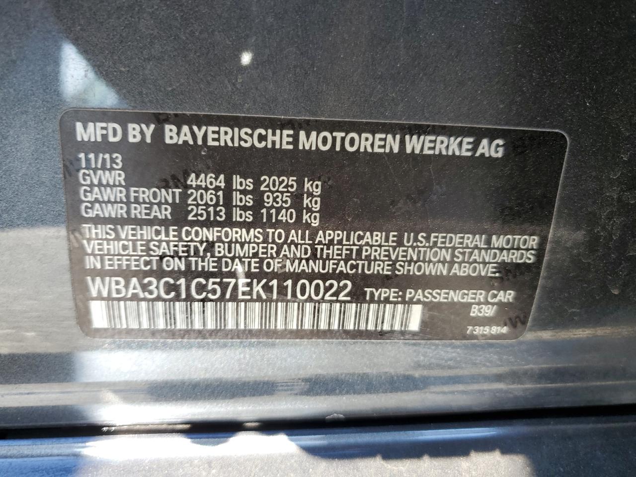 2014 BMW 328 I Sulev VIN: WBA3C1C57EK110022 Lot: 84602275