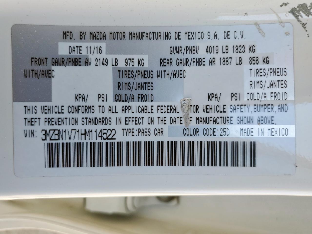 2017 Mazda 3 Touring VIN: 3MZBN1V71HM114522 Lot: 81198855