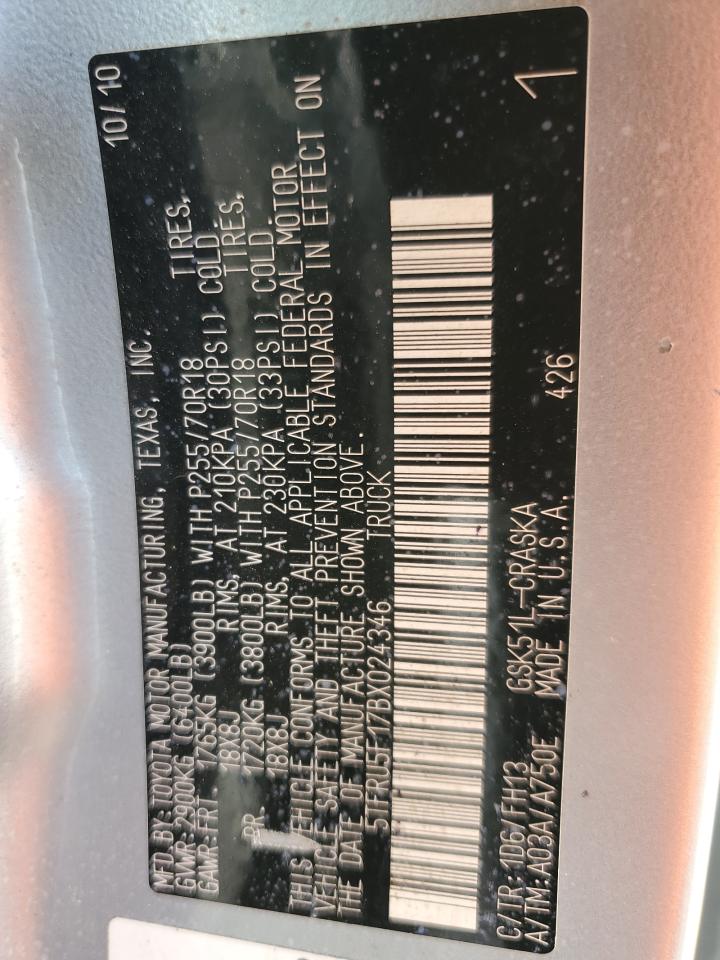 2011 Toyota Tundra Double Cab Sr5 VIN: 5TFRU5F17BX024346 Lot: 81160605