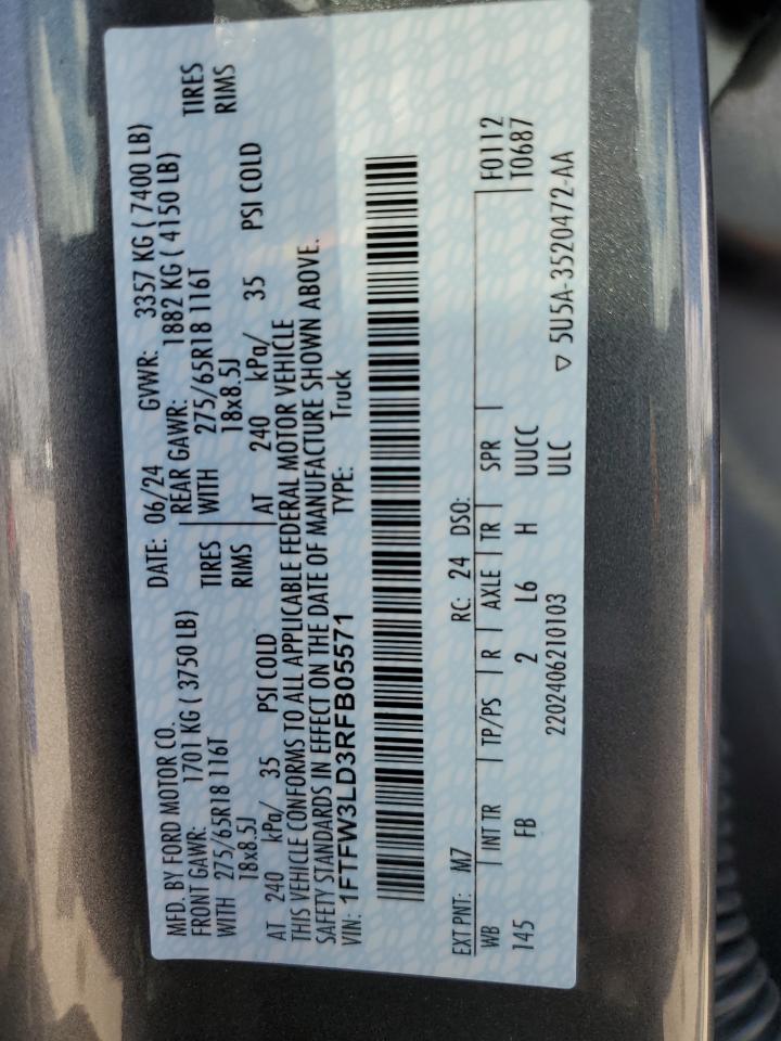 2024 Ford F150 Xlt VIN: 1FTFW3LD3RFB05571 Lot: 84027775