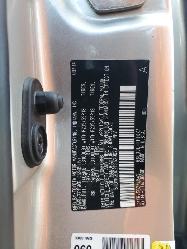 2015 Toyota Sienna Xle VIN: 5TDYK3DC2FS529023 Lot: 81878665