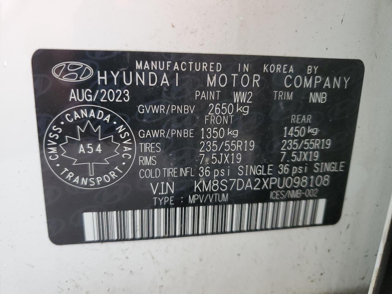 2023 Hyundai Santa Fe Limited VIN: KM8S7DA2XPU098108 Lot: 81365675