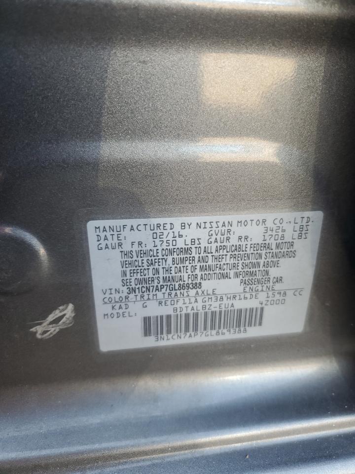 2016 Nissan Versa S VIN: 3N1CN7AP7GL869388 Lot: 80625555