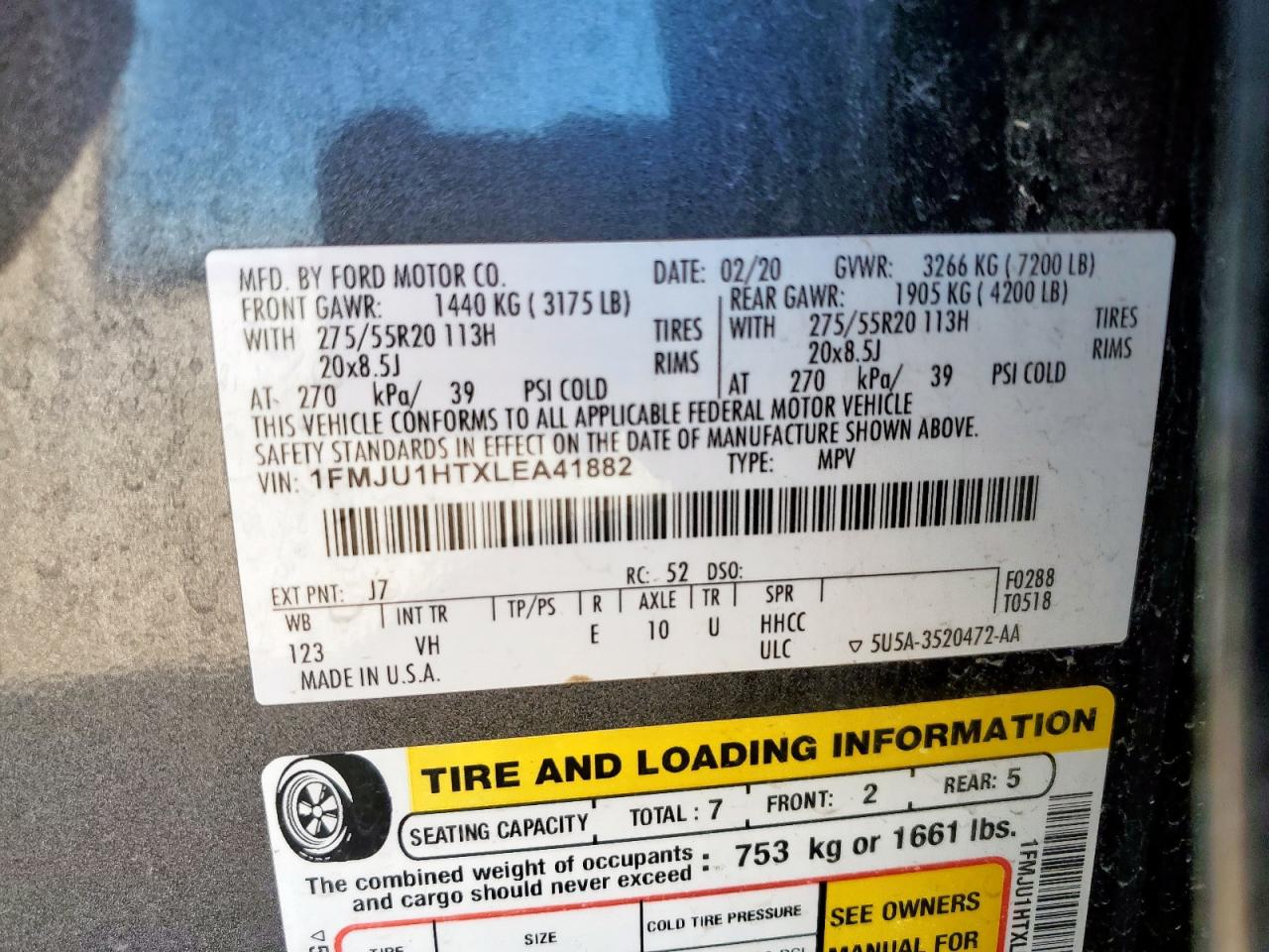 2020 Ford Expedition Xlt VIN: 1FMJU1HTXLEA41882 Lot: 81397985
