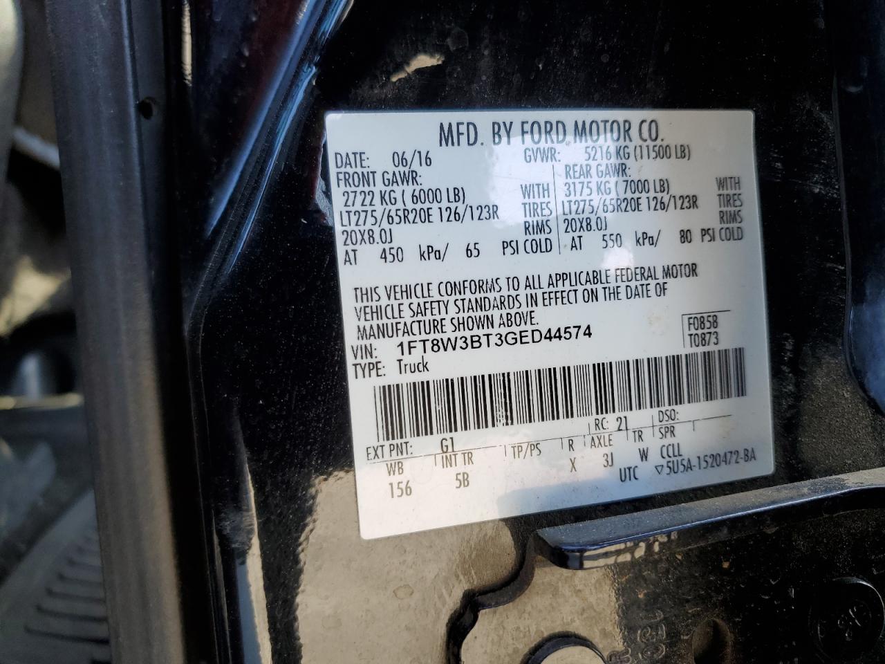 2016 Ford F350 Super Duty VIN: 1FT8W3BT3GED44574 Lot: 81487055