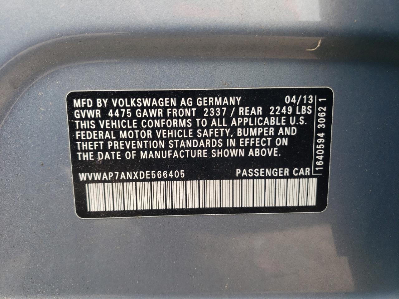 2013 Volkswagen Cc Sport VIN: WVWAP7ANXDE566405 Lot: 84466275