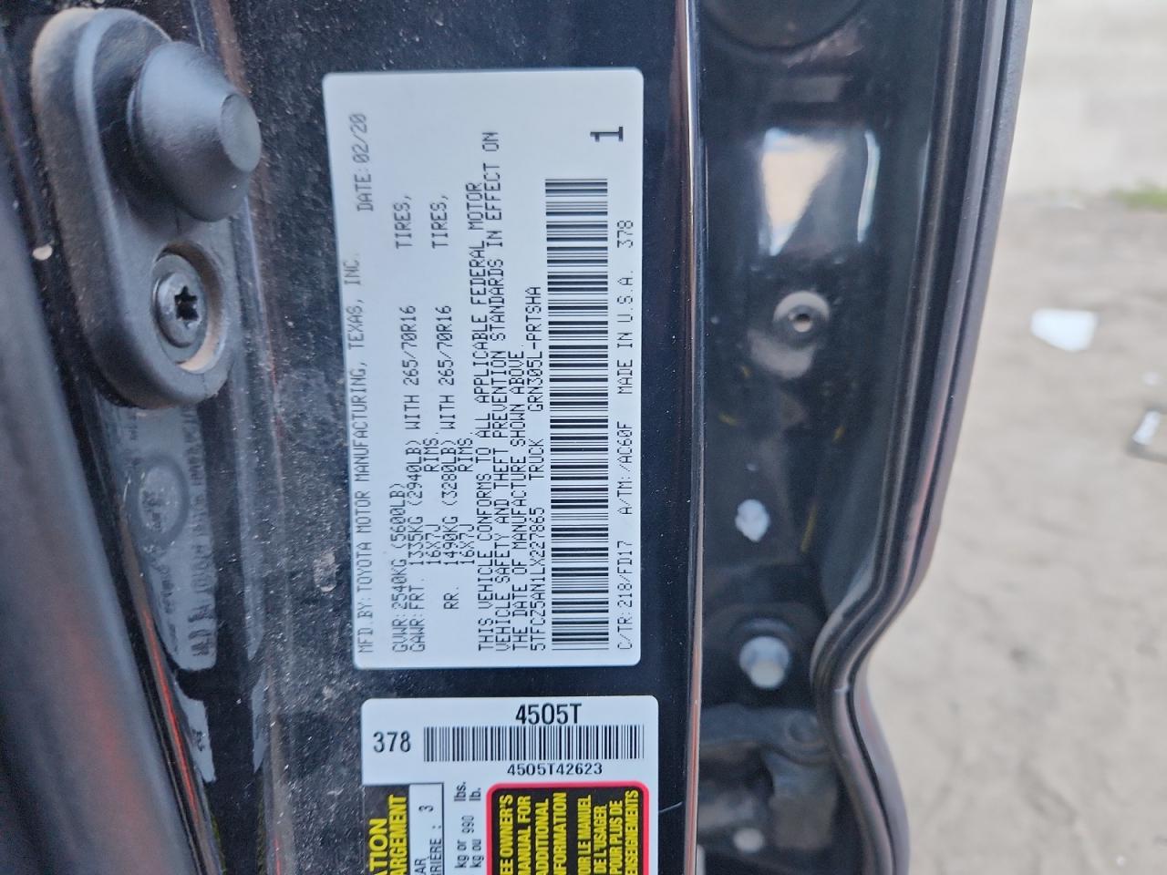 2020 Toyota Tacoma Double Cab VIN: 5TFCZ5AN1LX227865 Lot: 80145395