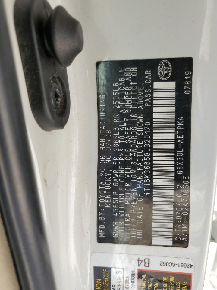 2008 Toyota Avalon Xl VIN: 4T1BK36B58U320170 Lot: 71559695