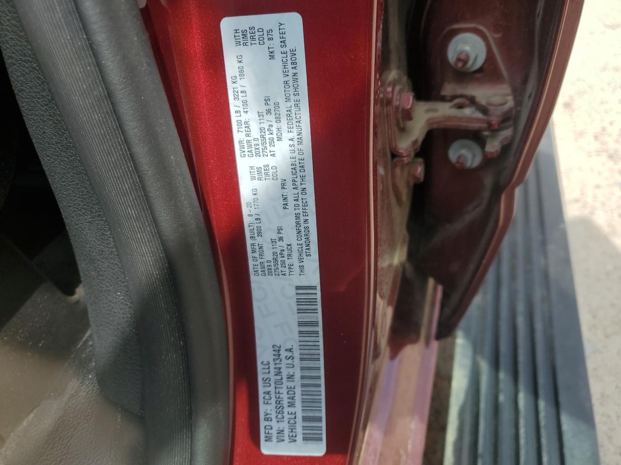 2020 Ram 1500 Big Horn/Lone Star VIN: 1C6SRFFT0LN413442 Lot: 83803225