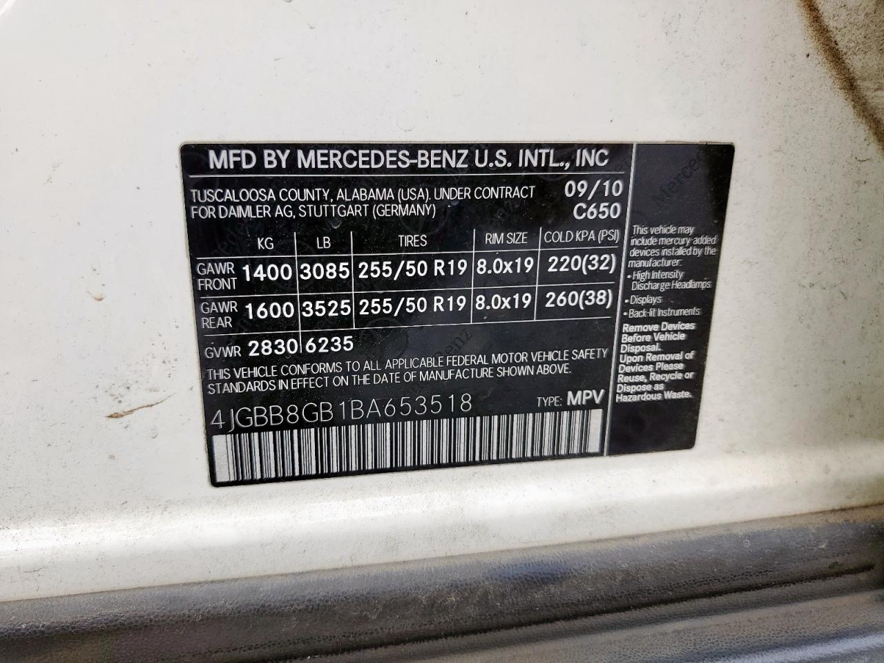 2011 Mercedes-Benz Ml 350 4Matic VIN: 4JGBB8GB1BA653518 Lot: 71408895