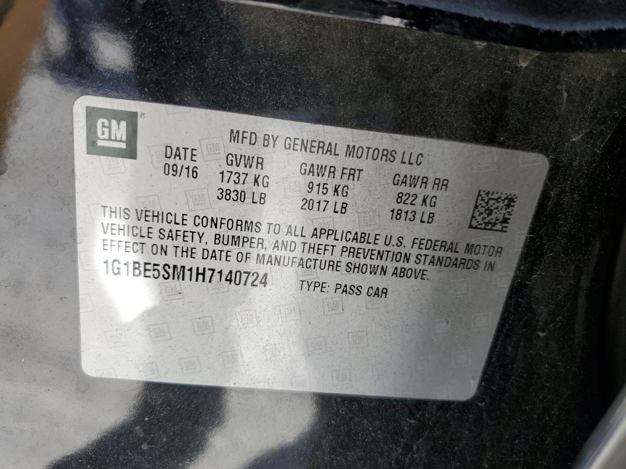 2017 Chevrolet Cruze Lt VIN: 1G1BE5SM1H7140724 Lot: 81920665