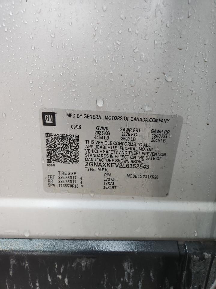 2020 Chevrolet Equinox Lt VIN: 2GNAXKEV2L6152543 Lot: 80509385