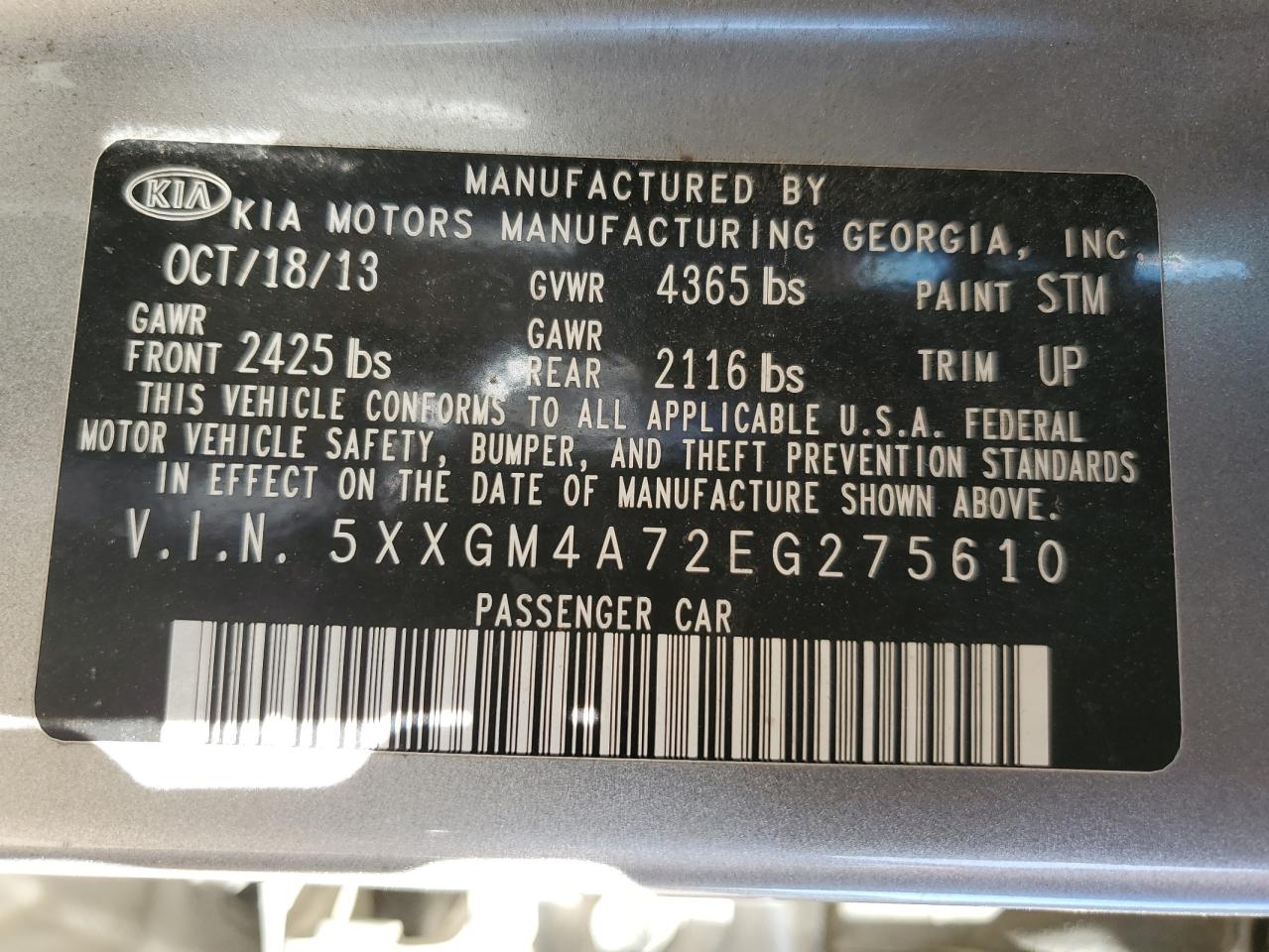 2014 Kia Optima Lx VIN: 5XXGM4A72EG275610 Lot: 81738895