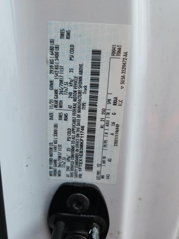 2021 Ford F150 Super Cab VIN: 1FTEX1EB3MKF11746 Lot: 81979155