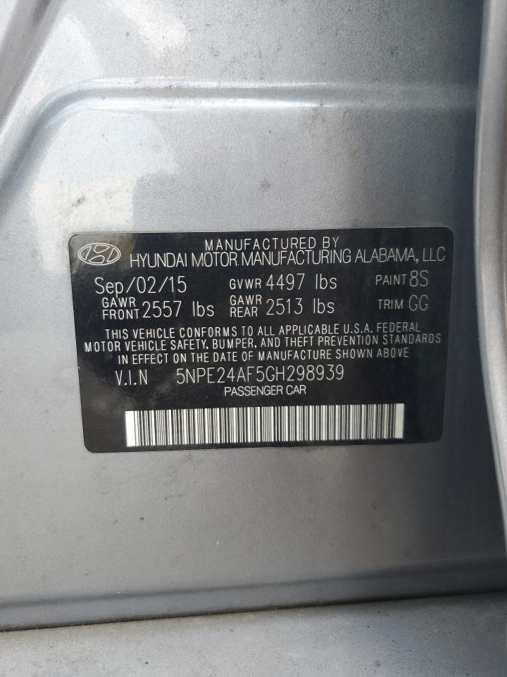 2016 Hyundai Sonata Se VIN: 5NPE24AF5GH298939 Lot: 80244805