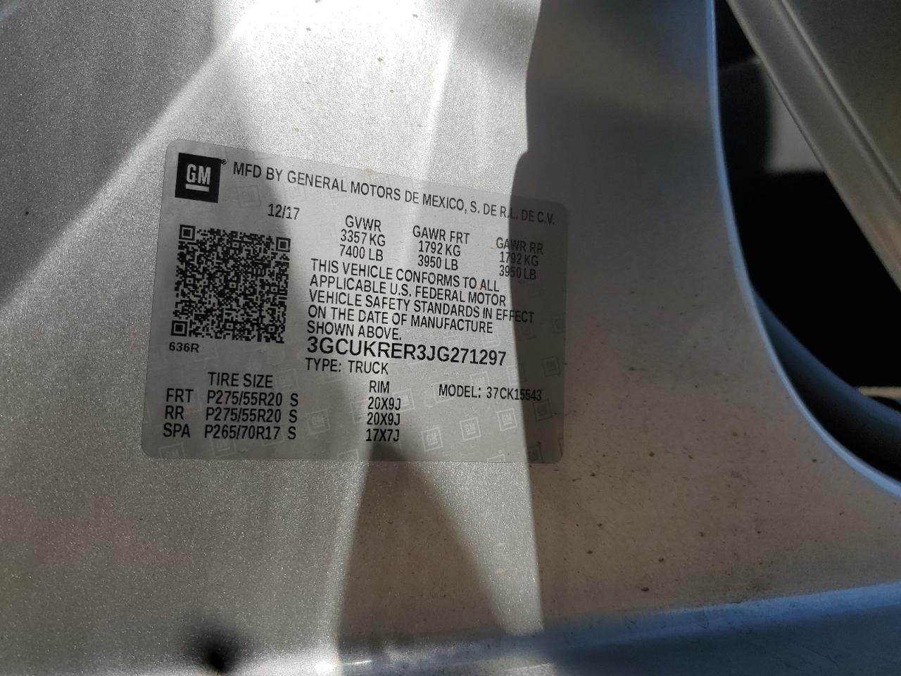 2018 Chevrolet Silverado K1500 Lt VIN: 3GCUKRER3JG271297 Lot: 84557495