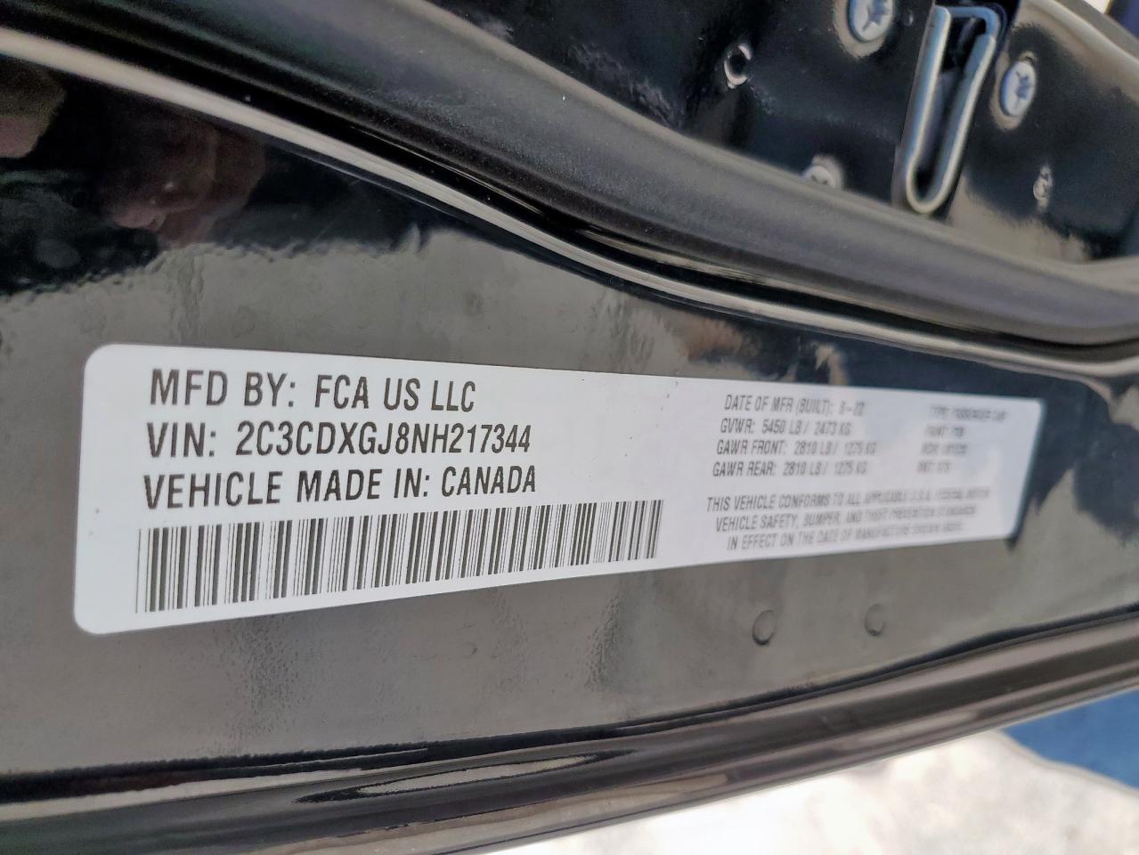 2022 Dodge Charger Scat Pack VIN: 2C3CDXGJ8NH217344 Lot: 81952955