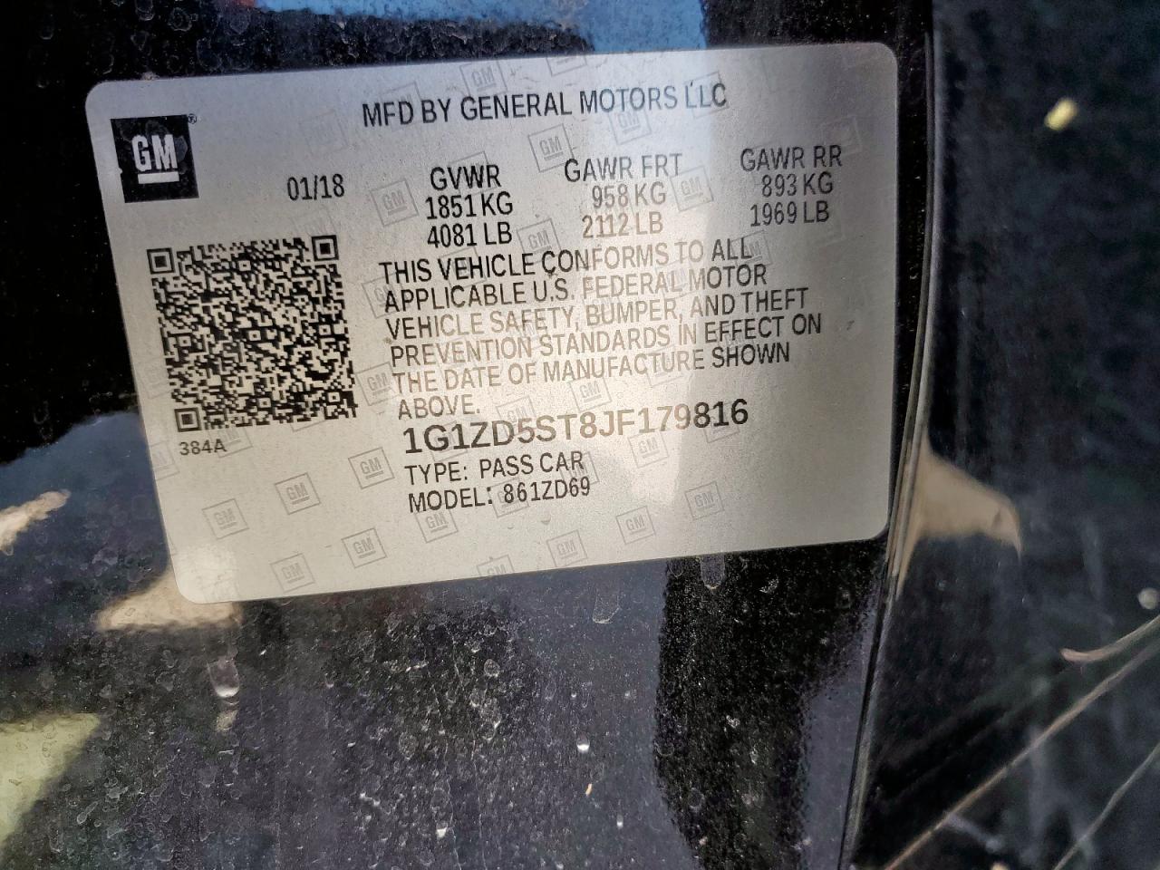 2018 Chevrolet Malibu Lt VIN: 1G1ZD5ST8JF179816 Lot: 84013485