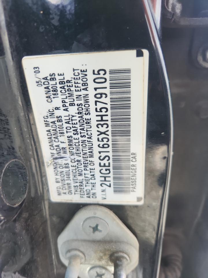 2003 Honda Civic Lx VIN: 2HGES165X3H579105 Lot: 81846915