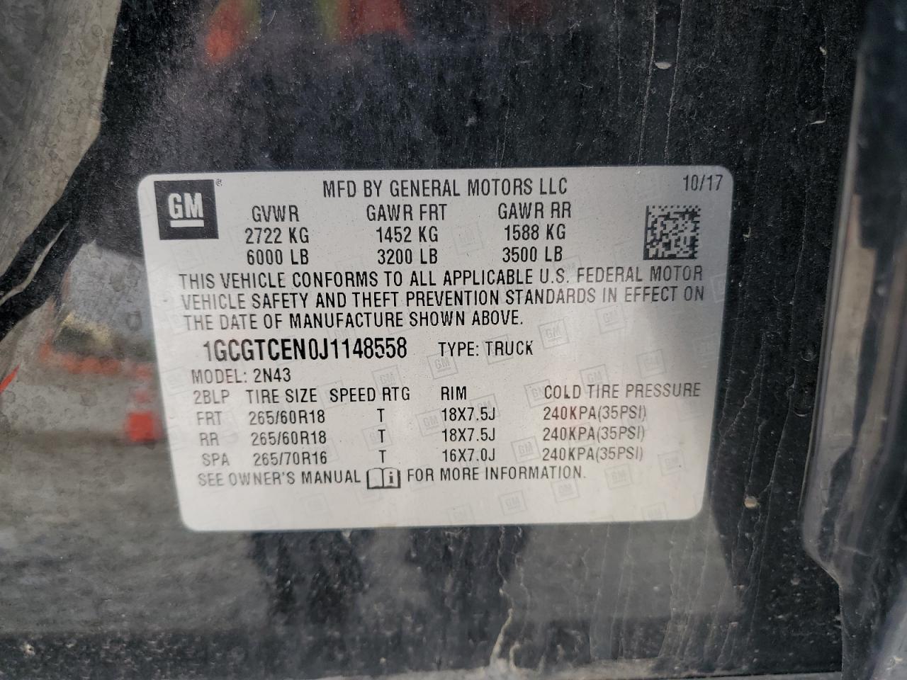 2018 Chevrolet Colorado Lt VIN: 1GCGTCEN0J1148558 Lot: 81397345