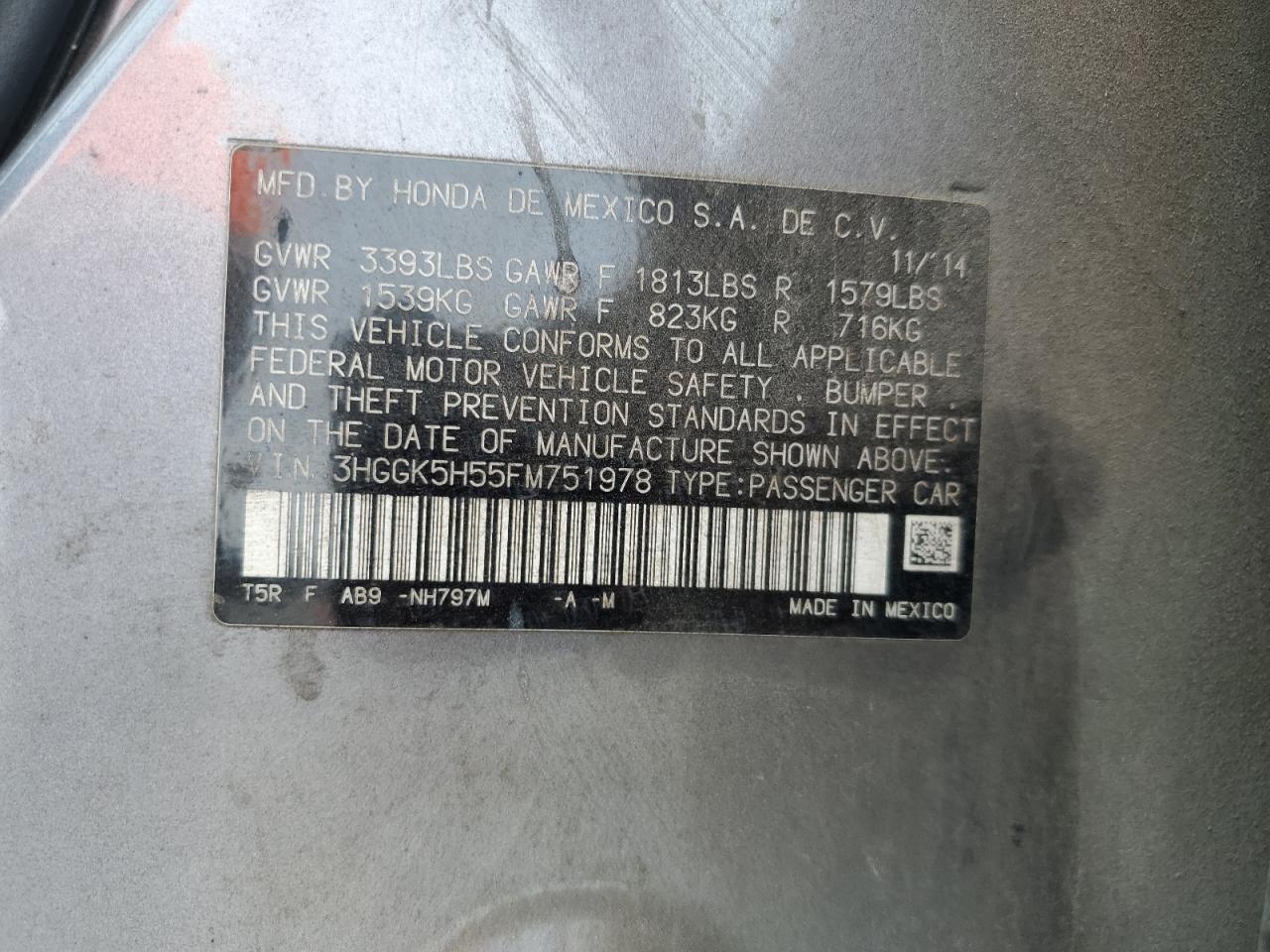 2015 Honda Fit Lx VIN: 3HGGK5H55FM751978 Lot: 80710315