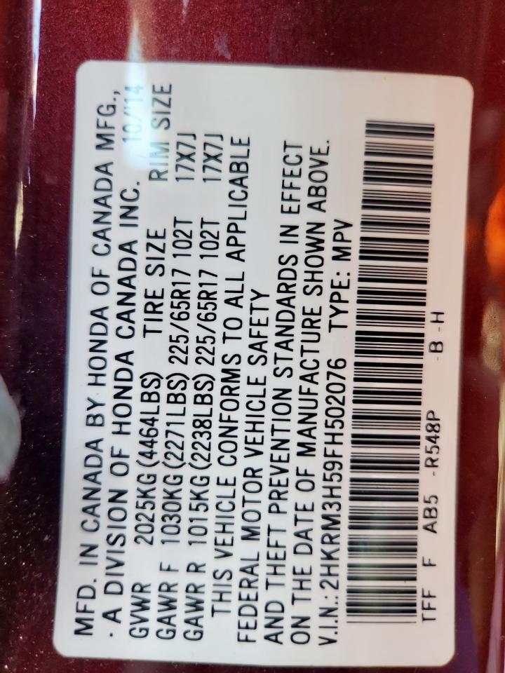 2015 Honda Cr-V Ex VIN: 2HKRM3H59FH502076 Lot: 81344365