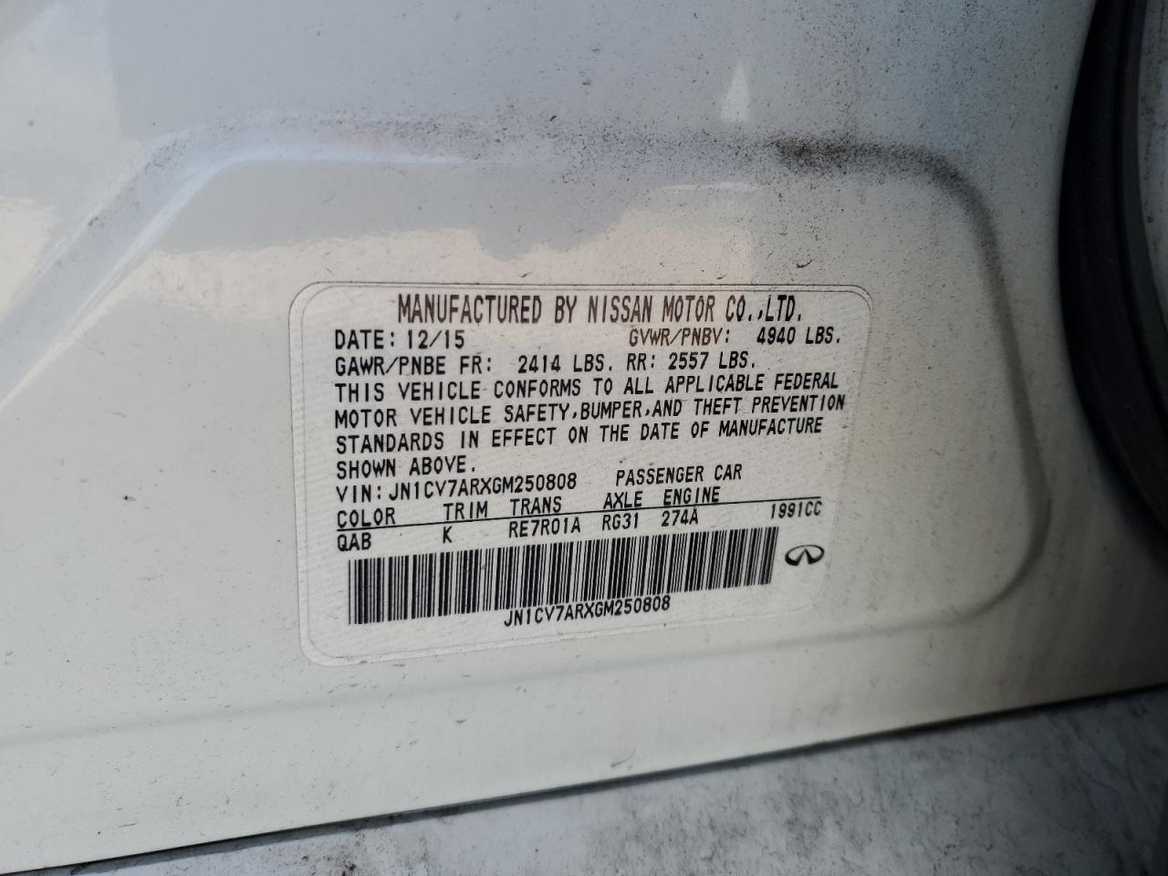 2016 Infiniti Q50 Base VIN: JN1CV7ARXGM250808 Lot: 90286465