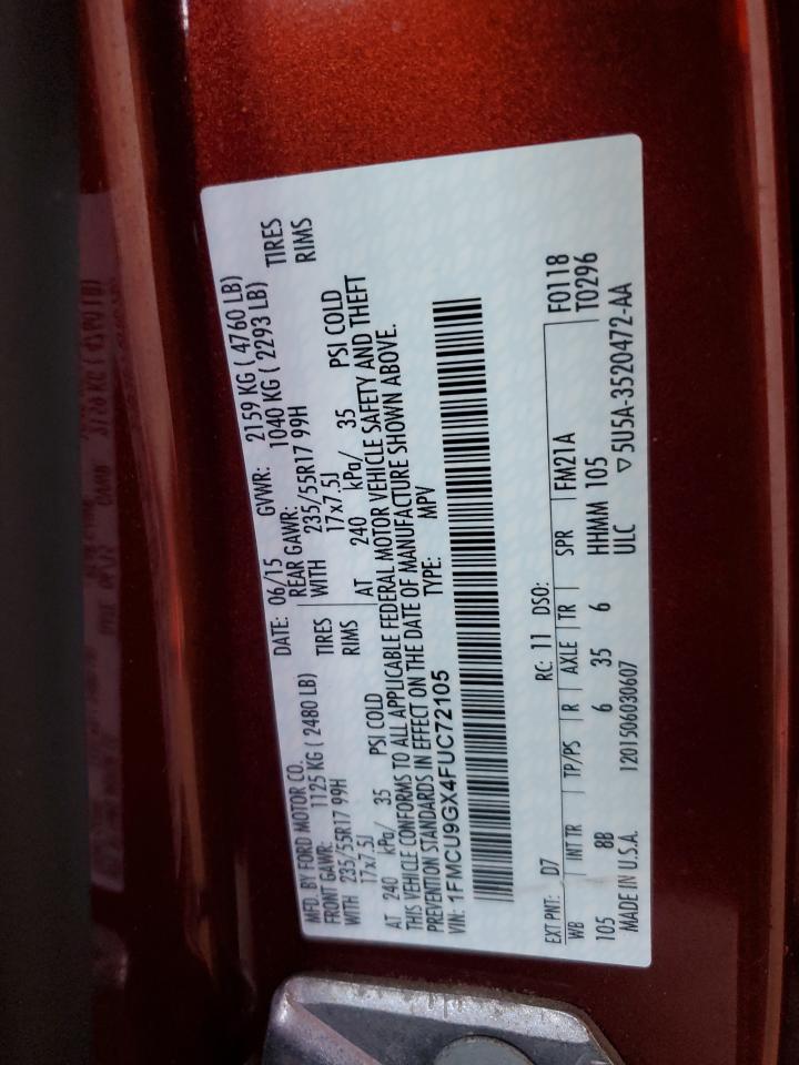 2015 Ford Escape Se VIN: 1FMCU9GX4FUC72105 Lot: 71774465