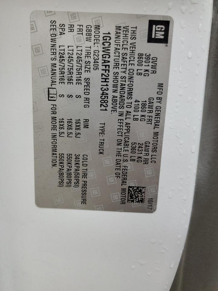 2017 Chevrolet Express G2500 VIN: 1GCWGAFF2H1345821 Lot: 80518245