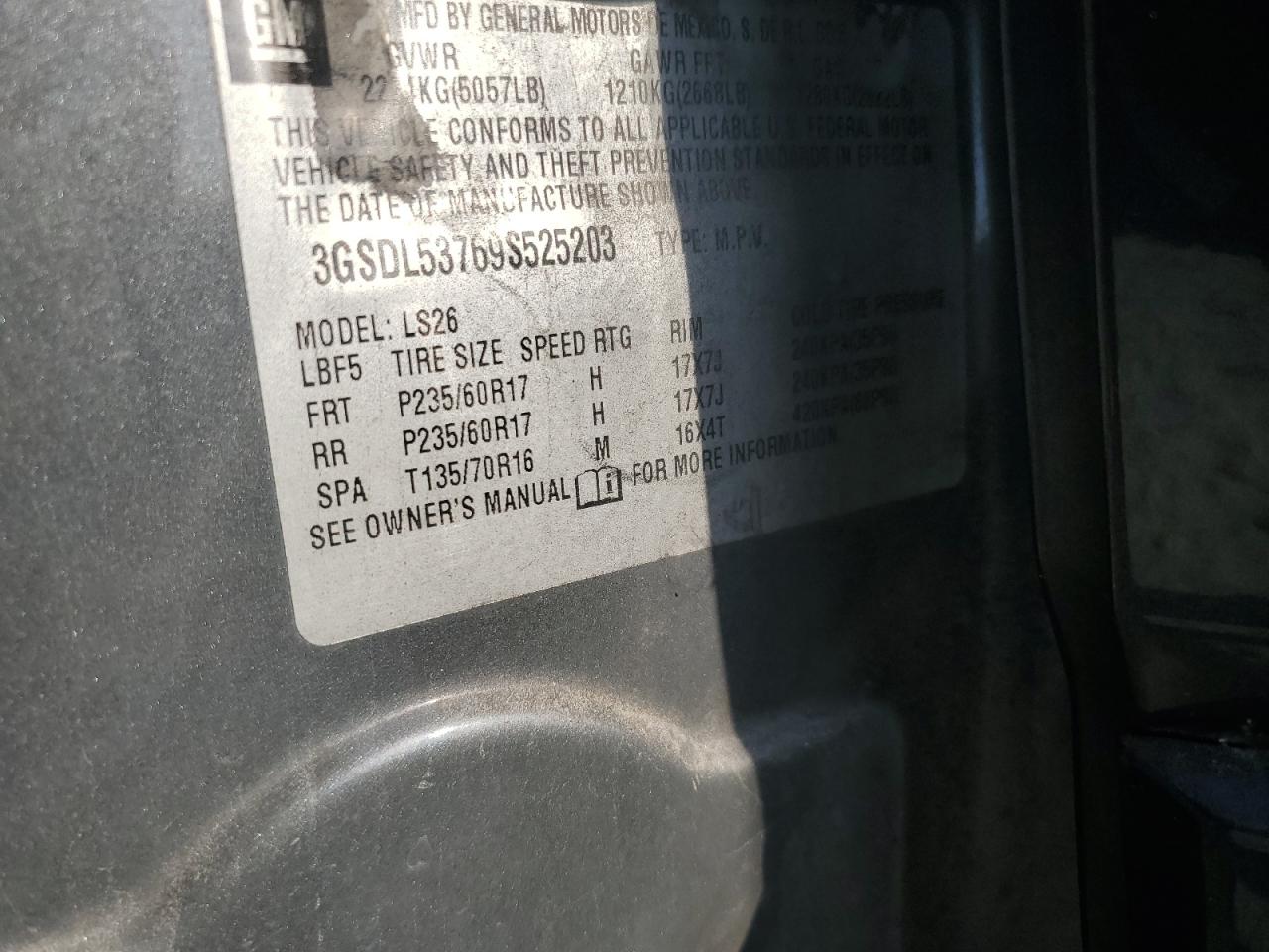 2009 Saturn Vue Xr VIN: 3GSDL53769S525203 Lot: 80499605