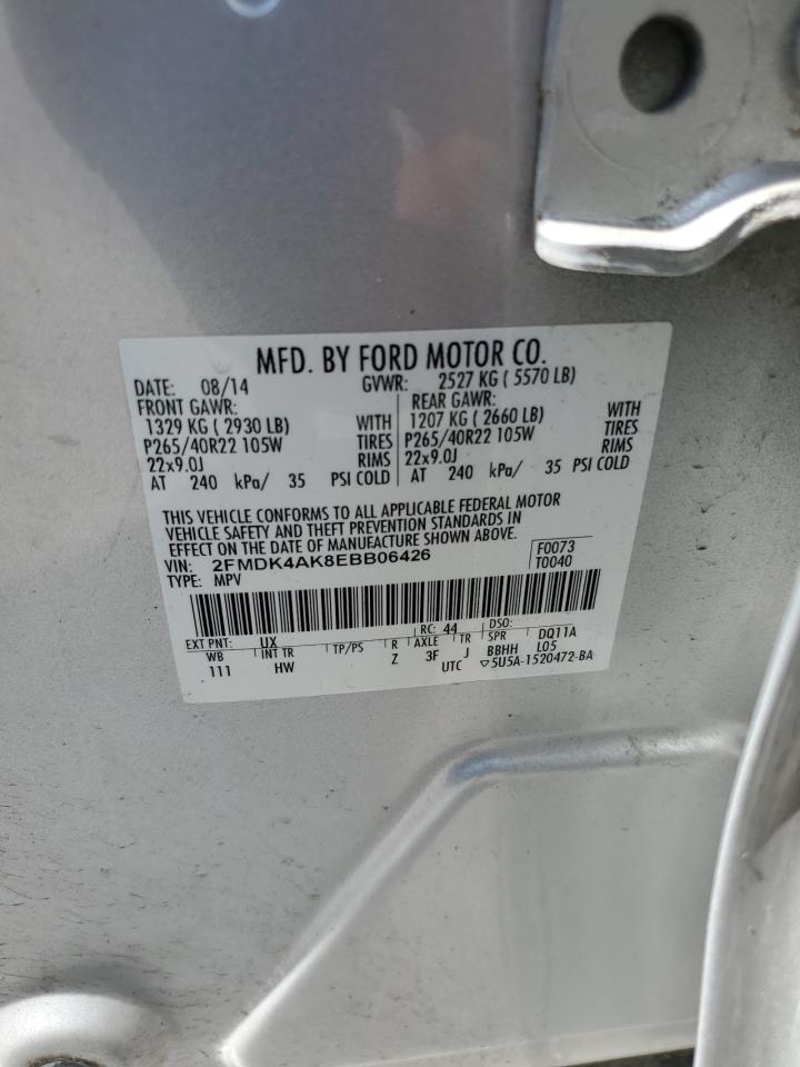 2014 Ford Edge Sport VIN: 2FMDK4AK8EBB06426 Lot: 72067375