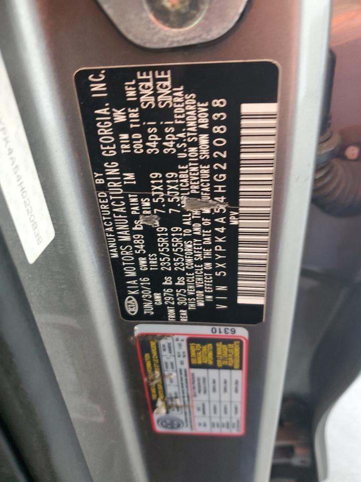 2017 Kia Sorento Sx VIN: 5XYPK4A54HG220838 Lot: 80074305