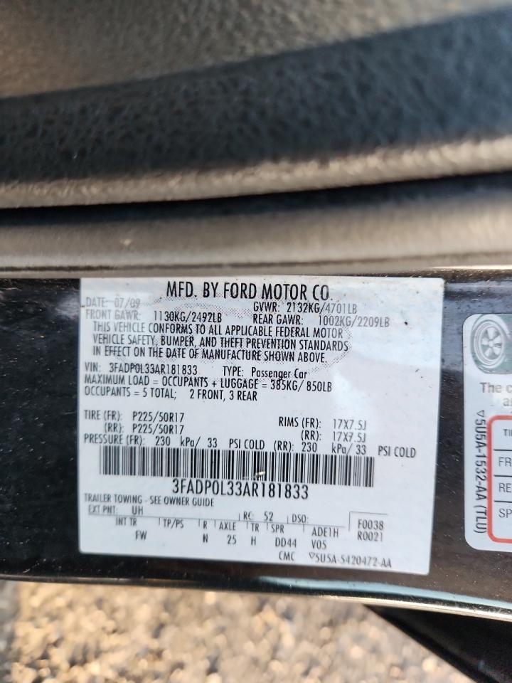 2010 Ford Fusion Hybrid VIN: 3FADP0L33AR181833 Lot: 71660865