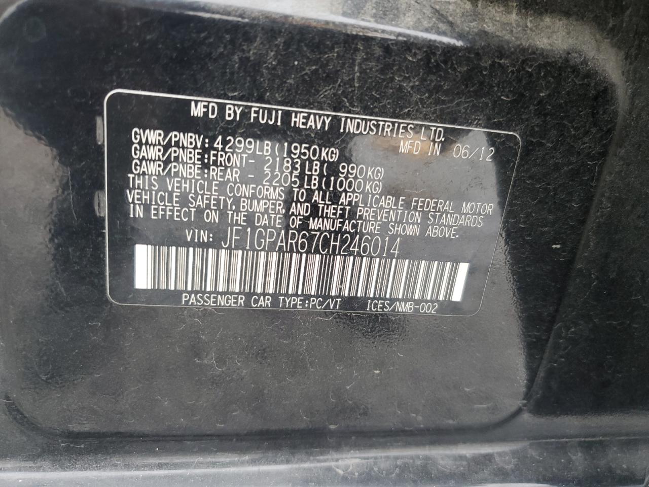 2012 Subaru Impreza Sport Limited VIN: JF1GPAR67CH246014 Lot: 81183335