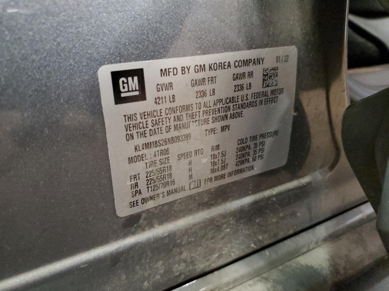 2022 Buick Encore Gx Preferred VIN: KL4MMBS26NB093399 Lot: 84428335