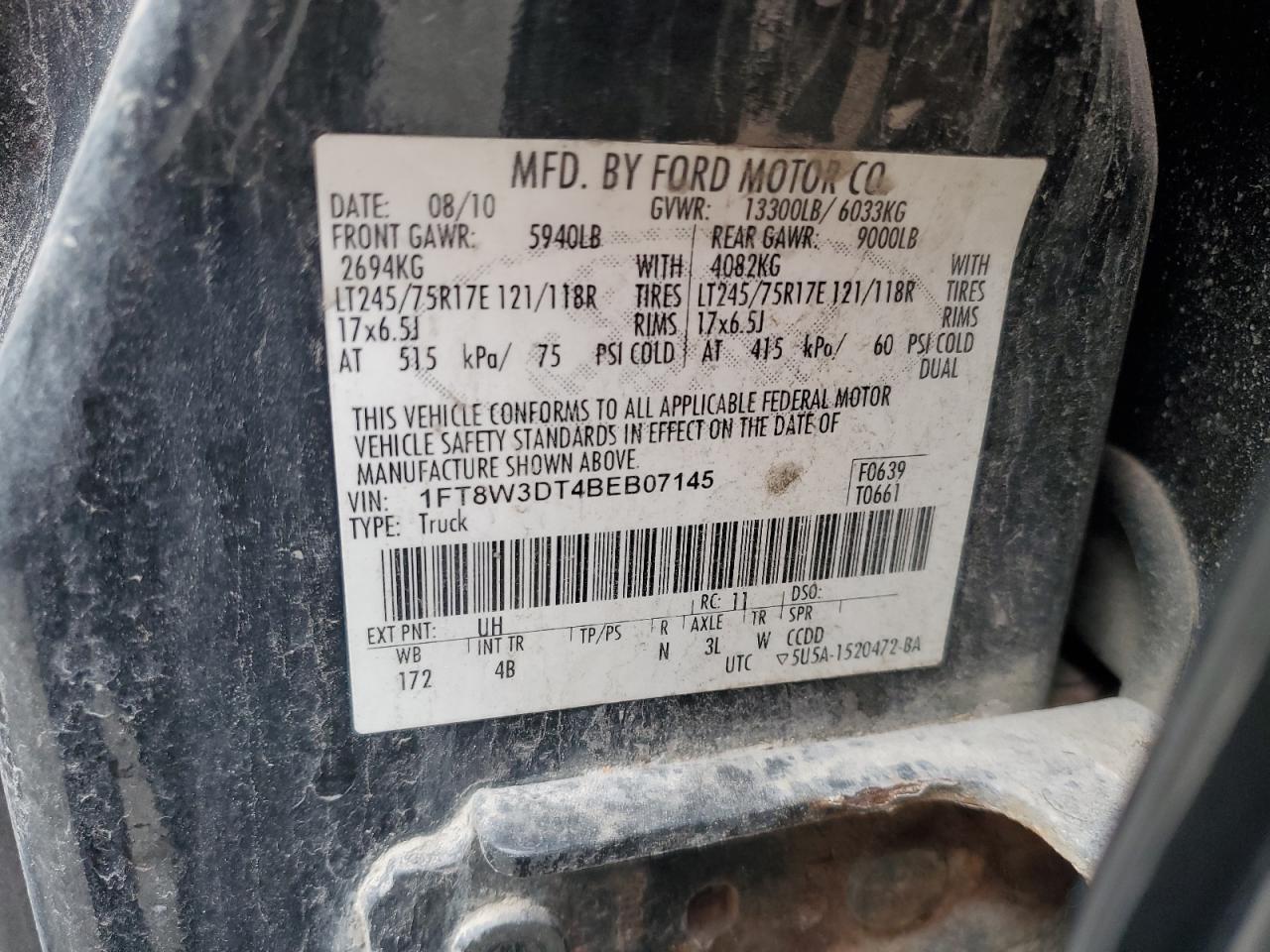 2011 Ford F350 Super Duty VIN: 1FT8W3DT4BEB07145 Lot: 80442665