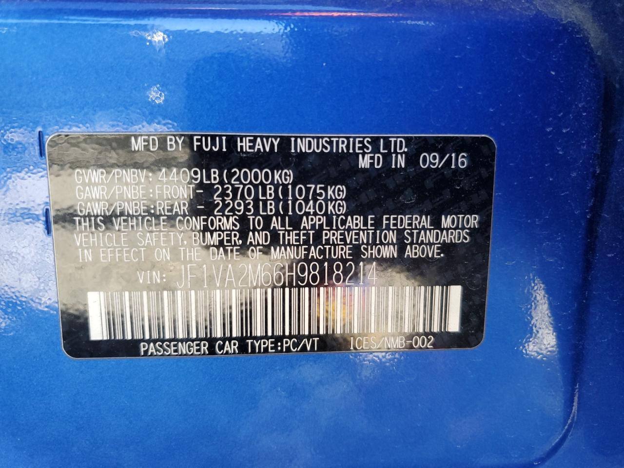 2017 Subaru Wrx Sti VIN: JF1VA2M66H9818214 Lot: 81724135