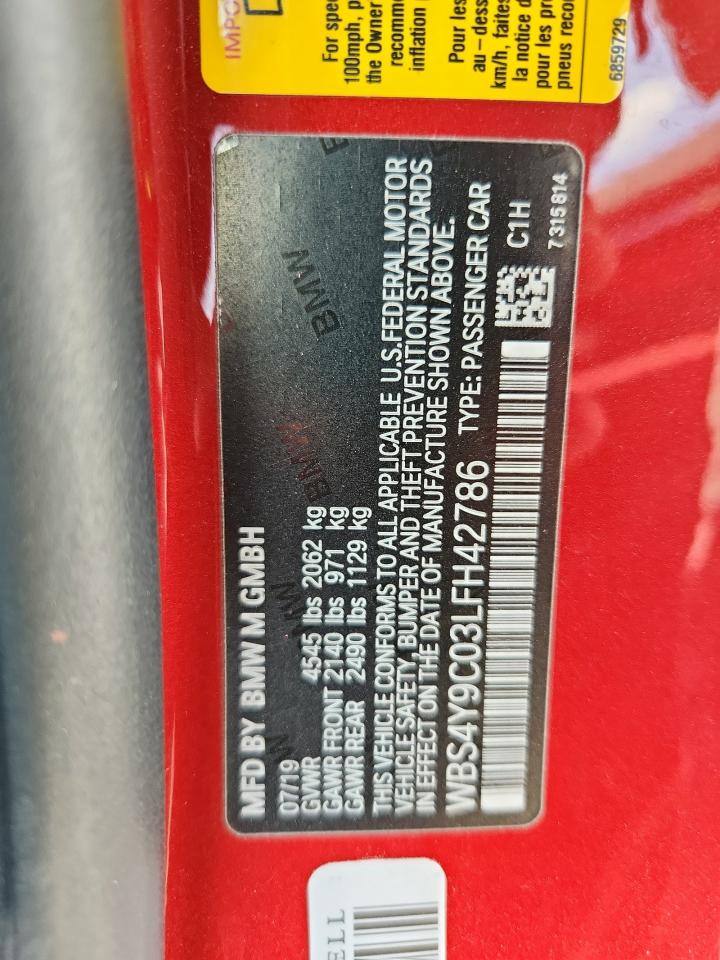 2020 BMW M4 VIN: WBS4Y9C03LFH42786 Lot: 81012295