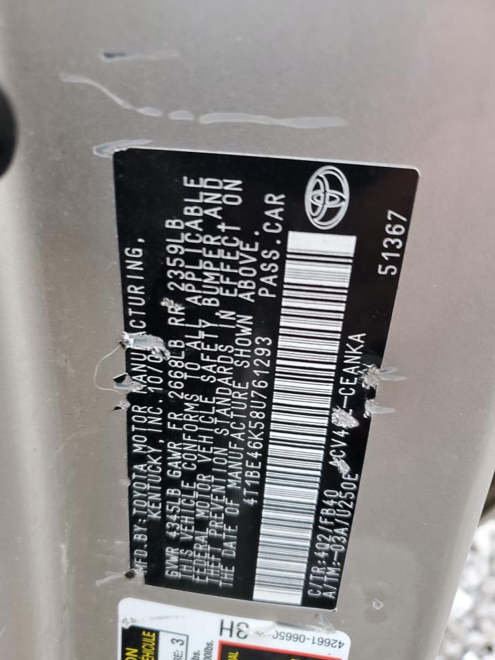 2008 Toyota Camry Ce VIN: 4T1BE46K58U761293 Lot: 80793555