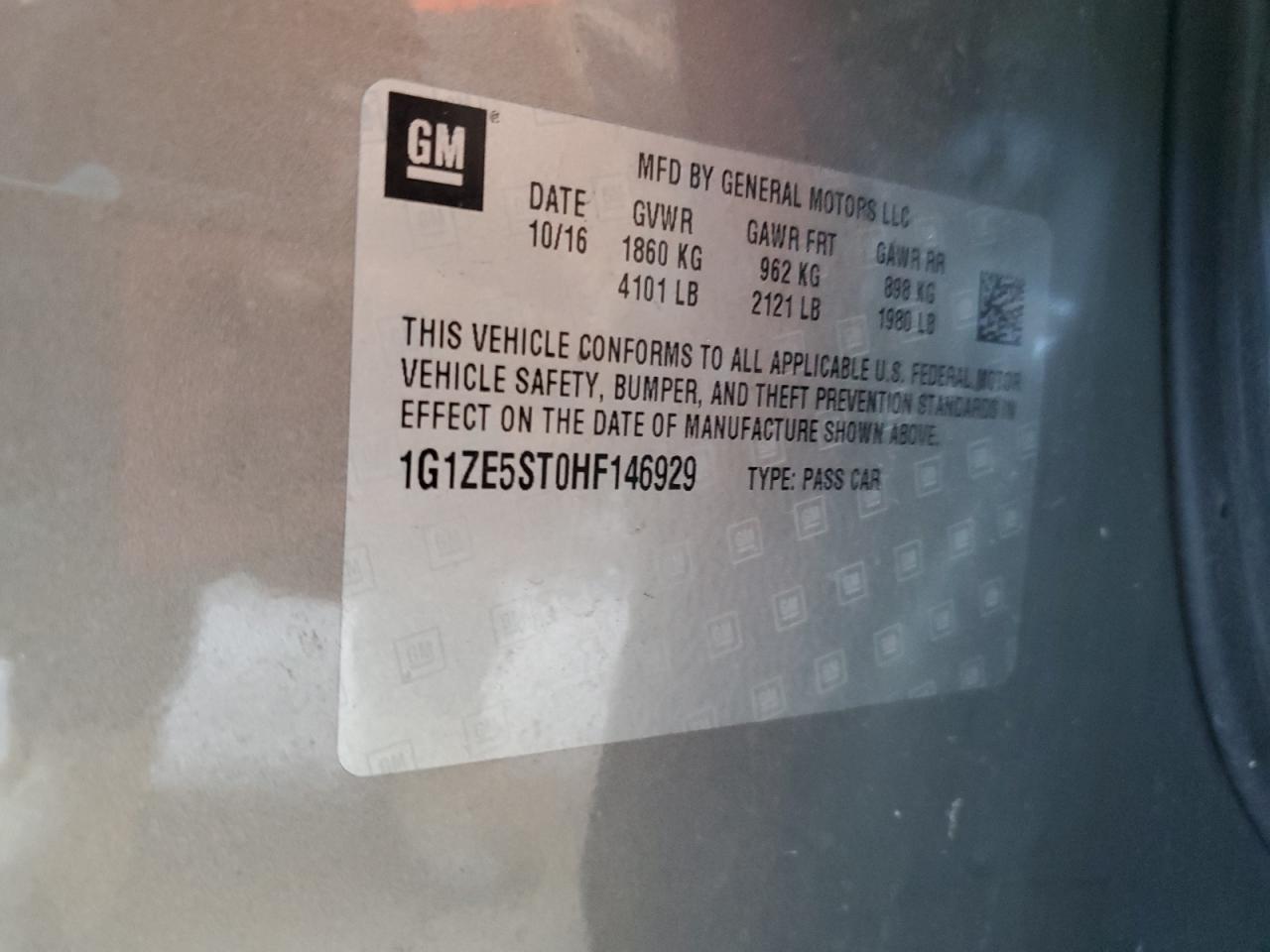 2017 Chevrolet Malibu Lt VIN: 1G1ZE5ST0HF146929 Lot: 84579135